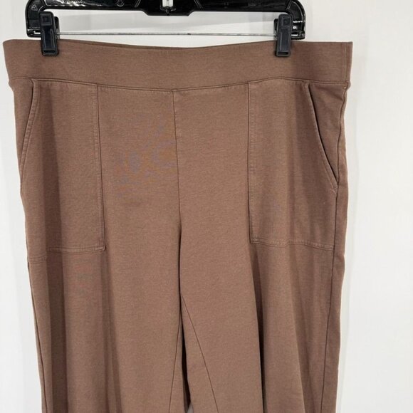 Pure Jill Womens Brown Wide Leg crop Pants size Large Petite knit Cotton pockets - Picture 6 of 10